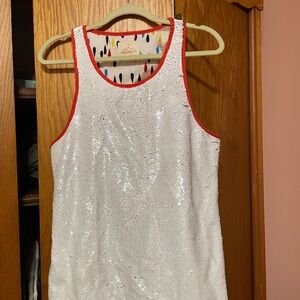 Native White Sequin Top with Red Accents